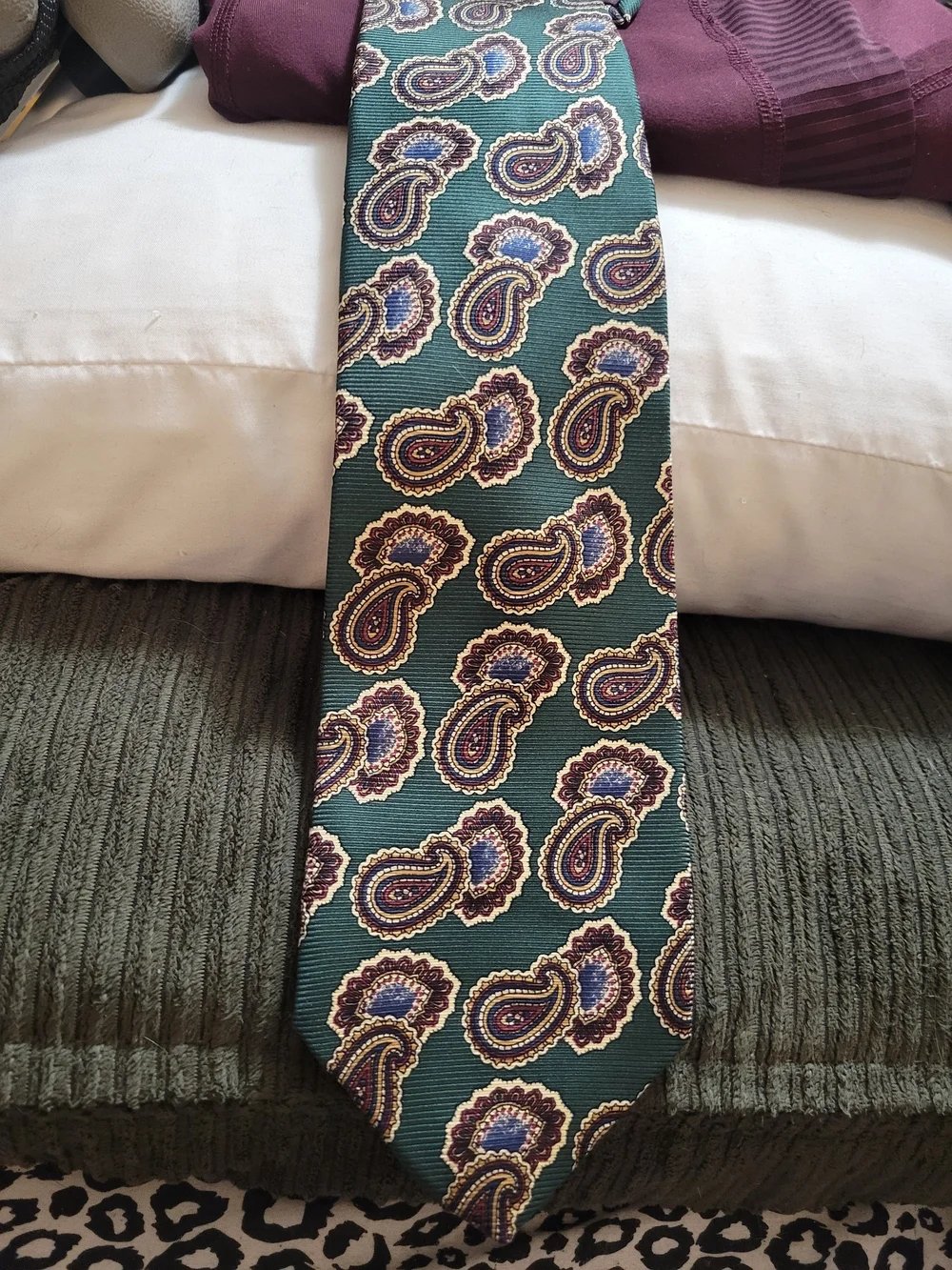 Brixton Green Paisley Silk Tie with Tan and Purple Accents
